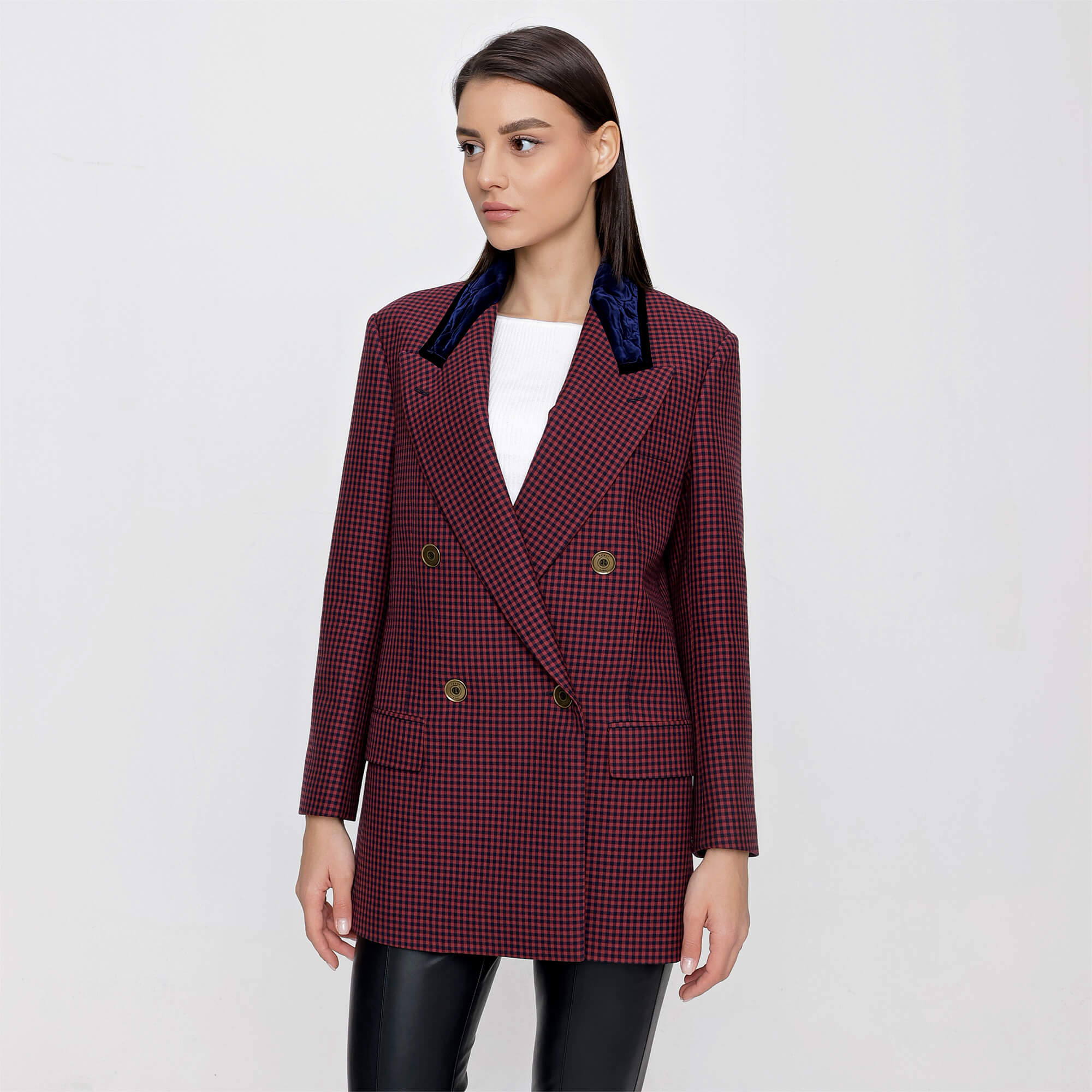 Fendi - Red Wool Gingham Check Jacket and A Line Midi Skirt Suit